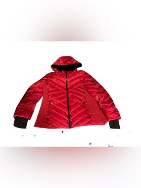 Nautica Red Quilted Hooded Puffer Jacket